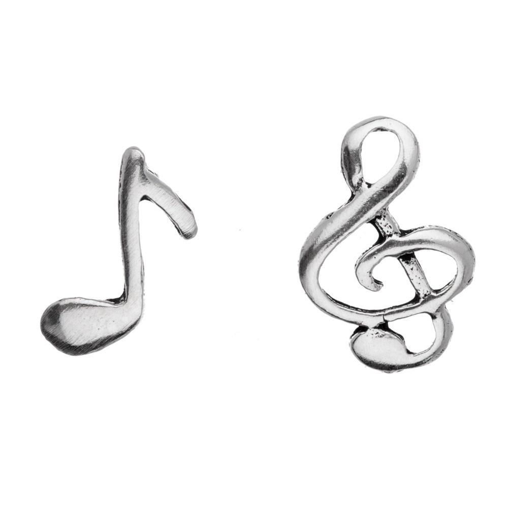 Sterling Silver Music Note Asymmetrical Stud Earrings